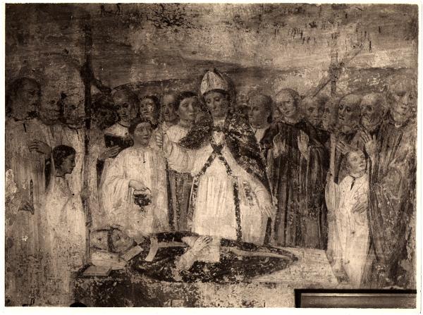 Pittura murale - affresco staccato - Milano - Chiesa di San Pietro in Gessate - quinta cappella a sinistra - Ambrogio Bergognone - Funerali di San Martino