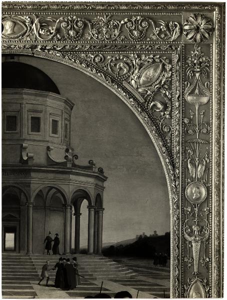 Milano - Pinacoteca di Brera. Raffaello Sanzio, Sposalizio di Maria Vergine, parte superiore destra, olio su tavola centinata (firmata e datata 1504).