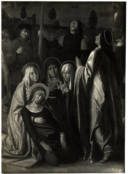 Milano - Pinacoteca di Brera. Michele da Verona, il deliquio della Vergine sorretta dalle pie donne e S. Giovanni Evangelista, particolare della Crocifissione, olio su tela (firmata e datata 1501).