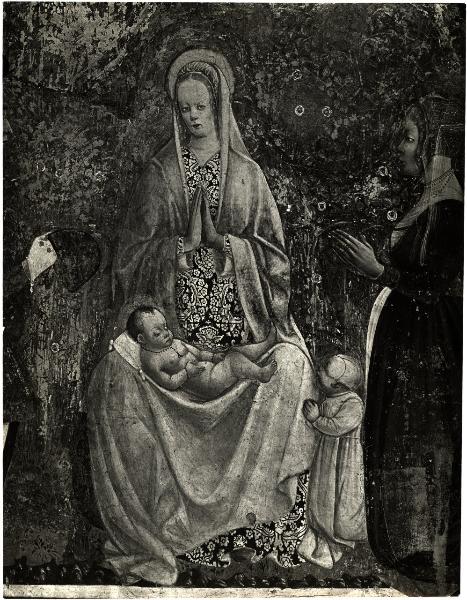 Milano - Pinacoteca di Brera. Pittore lombardo, Madonna con Bambino, Santi e devoti, particolare, affresco.