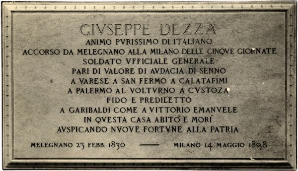 Milano. Lapide commemorativa del generale Giuseppe Dezza.