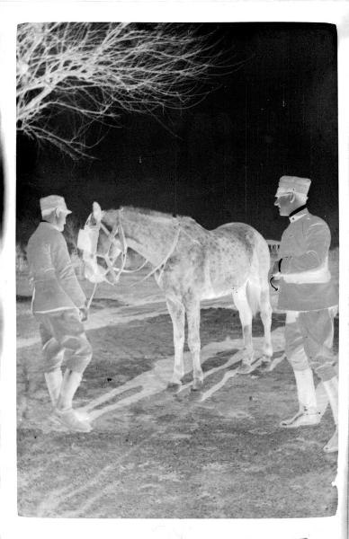 Prima Guerra Mondiale - San Zeno - Ritratto di gruppo - Tenente Benucci e un altro militare accanto a un cavallo