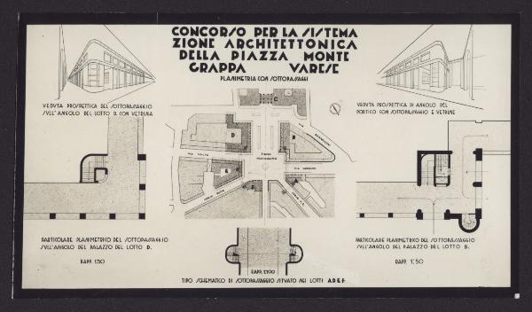 Varese. Progetto per la realizzazione di piazza Monte Grappa, planimetria con sottopassaggi (1:50).