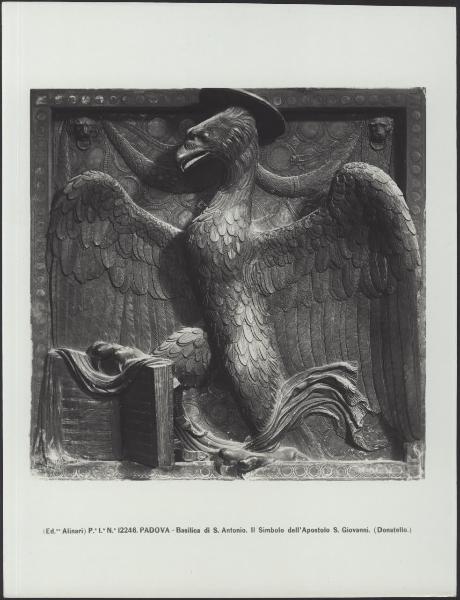 Padova - Basilica di S. Antonio. Altare maggiore, Donatello, simbolo dell'Evangelista Giovanni, bassorilievo in bronzo (?).