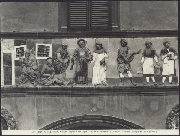 Pistoia - Spedale del Ceppo. Portico, Santi Buglioni, Visita ai carcerati, particolare del fregio raffigurante le sette Opere di Misericordia, terracotta invetriata policroma (1526-28).