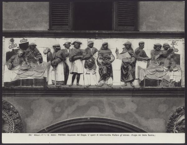 Pistoia - Spedale del Ceppo. Portico, Santi Buglioni, Visitare gli infermi, particolare del fregio raffigurante le sette Opere di Misericordia, terracotta invetriata policroma (1526-28).