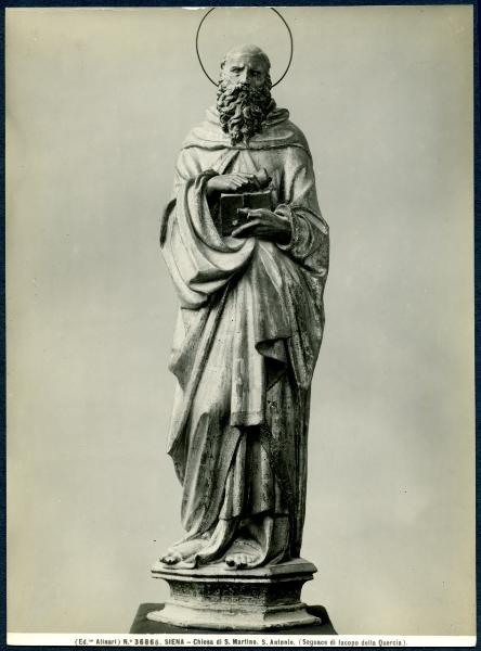 Siena - Chiesa di S. Martino. Bottega di Jacopo della Quercia, S. Antonio Abate, statua lignea dorata.