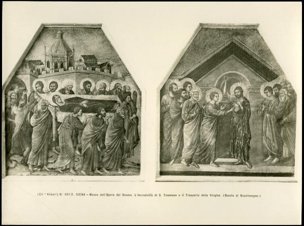 Siena - Museo dell'Opera del Duomo. Duccio da Buoninsegna, Transito della Vergine e Incredulità di S. Tommaso, tempera su tavola (1308-1311).