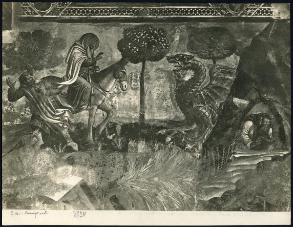 Pisa - Camposanto. Maestro del Trionfo della Morte, S.Ilario fuga un demonio, particolare della Vita degli anacoreti nella Tebaide, affresco (1336-41?).