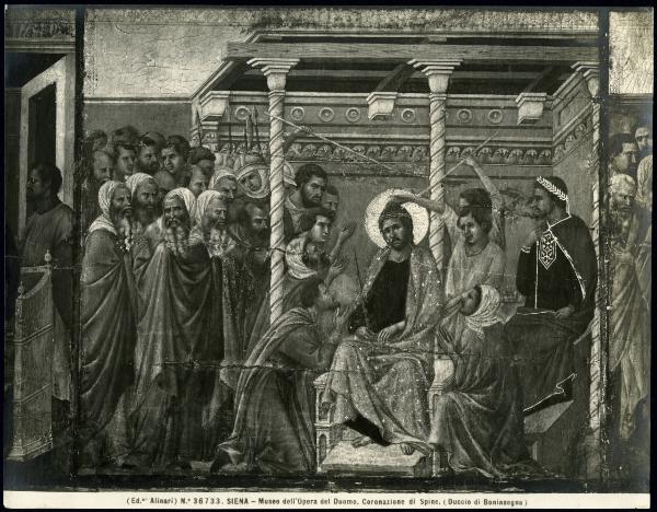 Siena - Museo dell'Opera del Duomo. Duccio da Buoninsegna, Incoronazione di spine, particolare della facciata posteriore della Maestà, tempera su tavola (1308-1311).