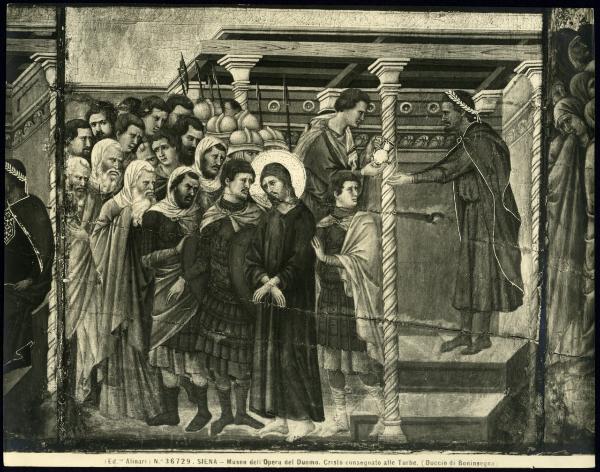 Siena - Museo dell'Opera del Duomo. Duccio da Buoninsegna, Pilato si lava le mani, particolare della facciata posteriore della Maestà, tempera su tavola (1308-1311).