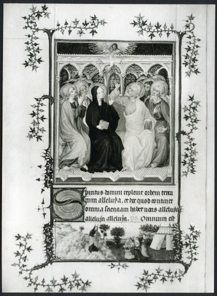 Torino - Museo Civico. Libro delle ore del Duca di Berry, J. Van Eyck, Pentecoste, pagina miniata, pergamena.