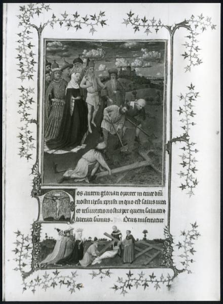 Torino - Museo Civico. Libro delle ore del Duca di Berry, J. Van Eyck, episodio della vita di una santa, pagina miniata, pergamena.