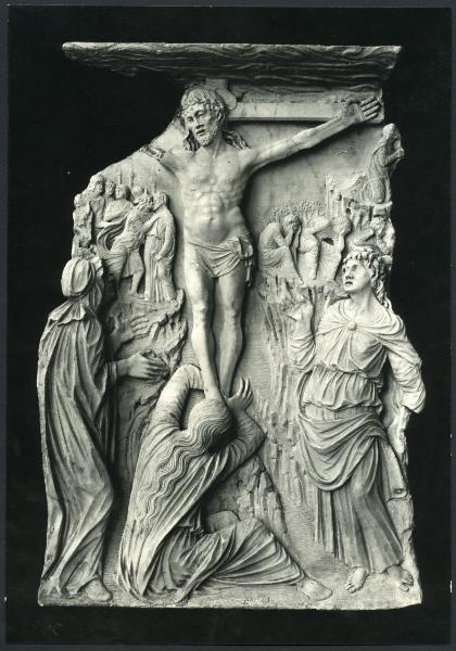 Pavia - Chiesa di S. Lanfranco. Amadeo, Crocifissione, rilievo dell'arca di S. Lanfranco, scultura in marmo (1498).