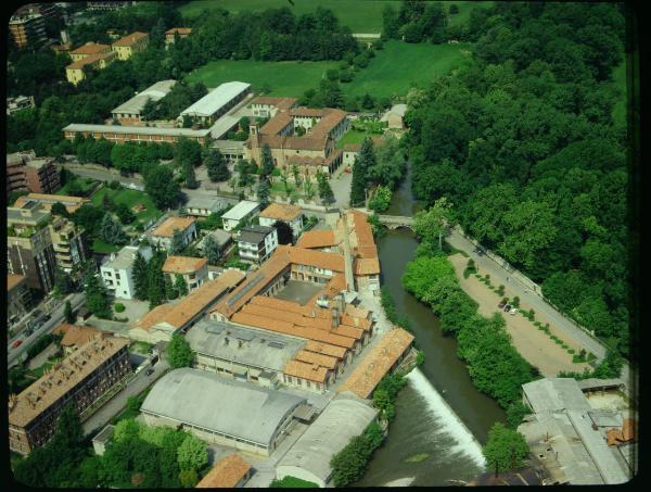 Monza. Fiume Lambro. Ponte delle Grazie Vecchie. Veduta aerea.