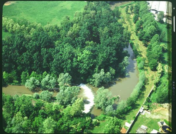 Monza. Fiume Lambro. Cascata. Veduta aerea.