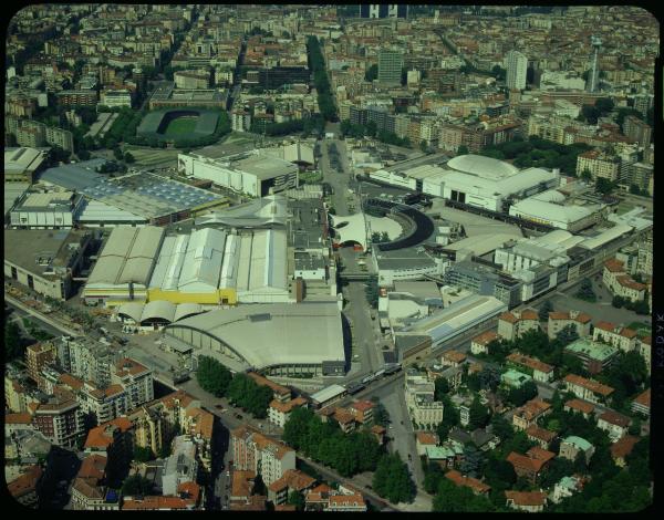 Milano. Fiera di Milano. Quartiere fieristico. Veduta d'insieme. Veduta aerea.