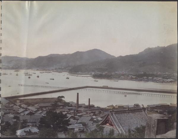 Giappone - Veduta di Nagasaki e tempio Fukusaiji - Porto - "Meisho"