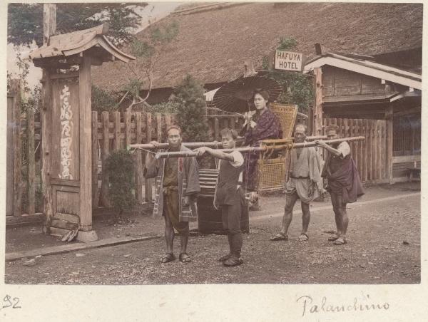 Giappone - Scena di genere giapponese - Palanchino - Portatori di "Kago" - "Shokunin zukushi" - "Bijin"