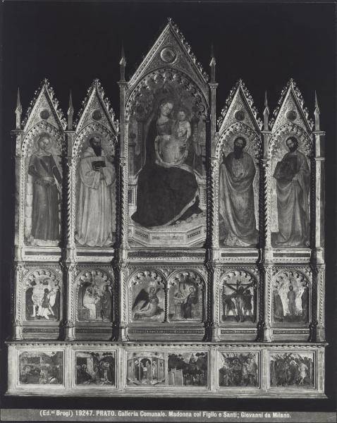 Polittico dipinto - Madonna in trono col Bambino e i SSanta Caterina d'Alessandria, Bernardo, Bartolomeo e Barnaba - Giovanni da Milano - Prato - Museo Civico