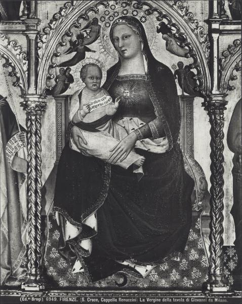 Scomparto di polittico dipinto - Madonna con Bambino e Santi - Giovanni del Biondo - Firenze - Basilica di S. Croce - Cappella Rinuccini