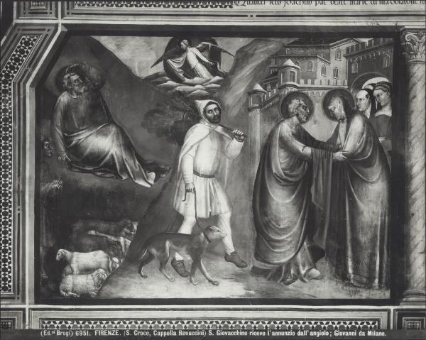 Dipinto murale - Annuncio a S. Gioacchino, incontro di S. Anna e S. Gioacchino alla Porta Aurea - Giovanni da Milano - Firenze - Basilica di S. Croce - Cappella Rinuccini