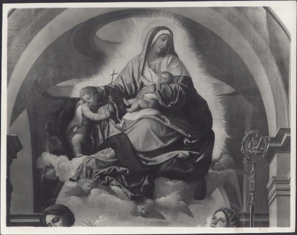 Dipinto - Madonna con Bambino e S. Giovannino in gloria, S. Benedetto, S. Paterio, S. Eufemia e S. Giustina (particolare) - Moretto - Brescia - Pinacoteca Tosio Martinengo