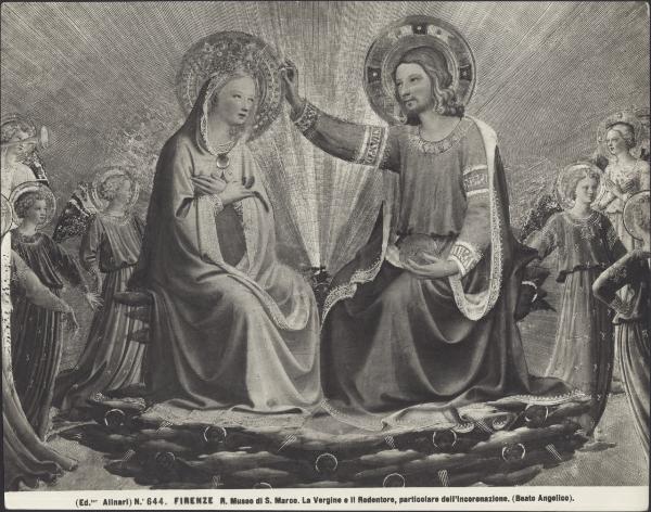 Dipinto - Incoronazione di Maria Vergine in Paradiso (particolare di Cristo con Maria Vergine) - Beato Angelico - Firenze - Galleria degli Uffizi