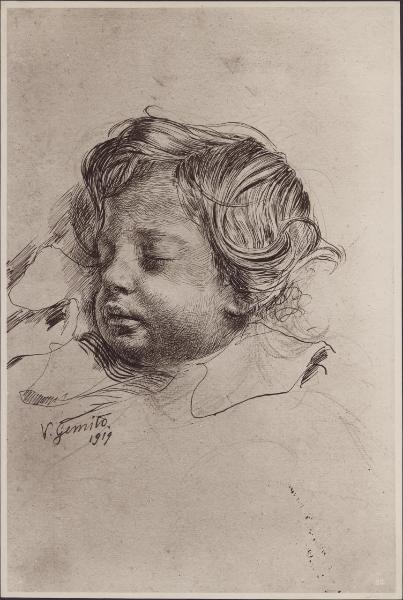 Disegno - Testa di bambino addormentato - Vincenzo Gemito - Milano - Collezione Giovanni Treccani degli Alfieri