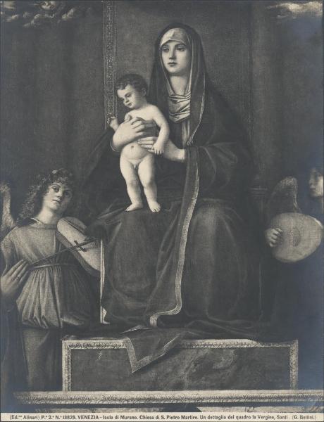 Dipinto - Madonna con Bambino in trono tra due angeli musicanti, S. Agostino e San Marco che le presenta il doge Agostino Barbarigo (particolare) - Giovanni Bellini - Murano - Chiesa di San Pietro Martire