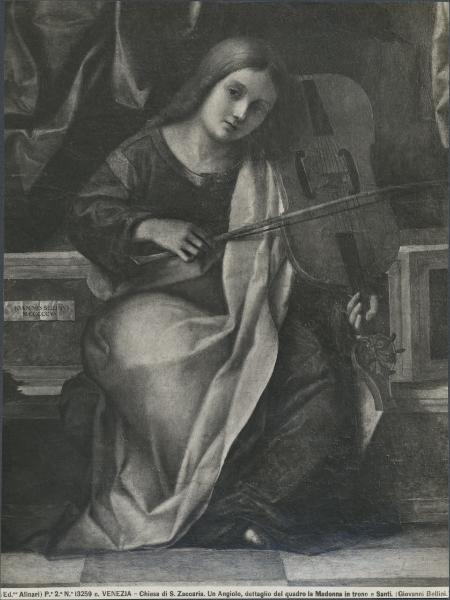 Pala d'altare dipinta - Madonna in trono col Bambino, un angelo suonatore e i SSan Pietro, Caterina, Lucia e Girolamo (particolare) - Giovanni Bellini - Venezia - Chiesa di S. Zaccaria