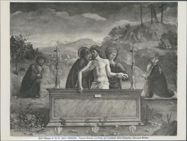 Dipinto - Cristo morto sostenuto dalla madre, San Giovanni e Santi - Giovanni Bellini - Venezia - Palazzo Ducale - Chiesetta
