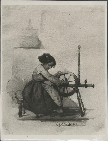 Dipinto - Fanciulla filatrice alla ruota - Domenico Induno - Padova - Museo Bottacin