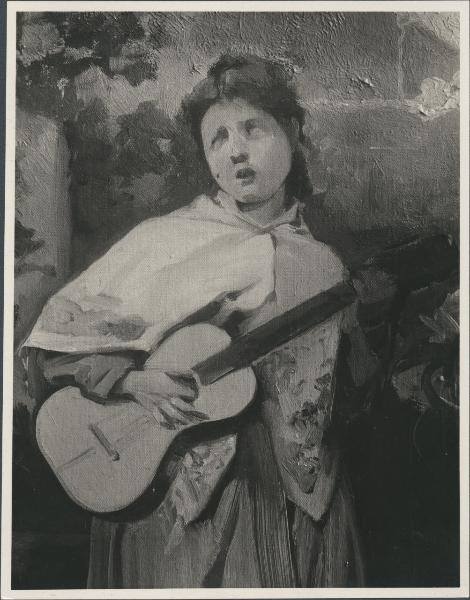 Dipinto - Donna con mandolino - Domenico Induno - Milano - Collezione Aquilino Verga