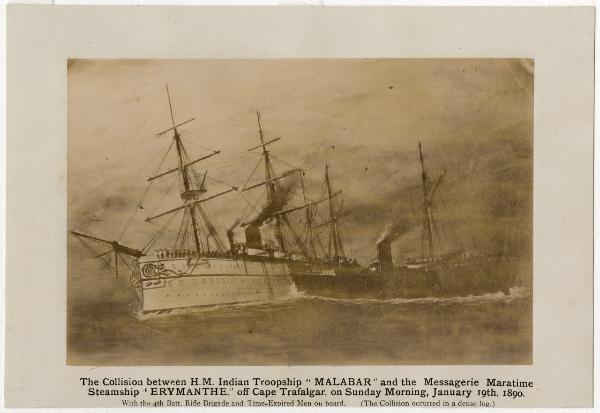 Dipinto - La collisione tra la nave Malabar e il battello a vapore "Erymanthe"