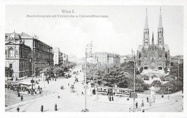 Austria - Vienna - Panorama comprendente la Maximilianplatz, la Votivkirche e l' Universitätsstrasse