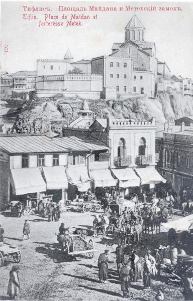 Russia (ora Georgia) - Tiflis (ora Tbilisi) - La piazza del Maidan dominata dalla fortezza Metek