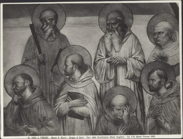 Dipinto murale - Crocifissione (particolare del gruppo di Santi a destra) - Beato Angelico (e aiuti) - Firenze - Museo di S. Marco - Convento - Sala Capitolare