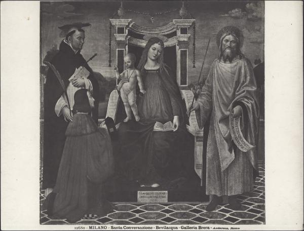 Dipinto - Madonna con Bambino, San Pietro martire, re Davide e offerente - Ambrogio Bevilacqua - Milano - Pinacoteca di Brera