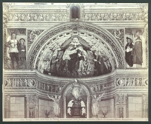 Dipinto murale - affresco - Certosa di Pavia - Chiesa della Certosa - transetto sinistro - Bergognone - Incoronazione di Maria Vergine, Francesco Sforza e Ludovico il Moro