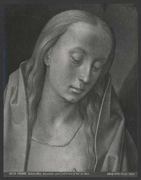 Scomparto di trittico dipinto - Maria annunciata (particolare) - Hugo Van der Goes - Firenze - Galleria degli Uffizi