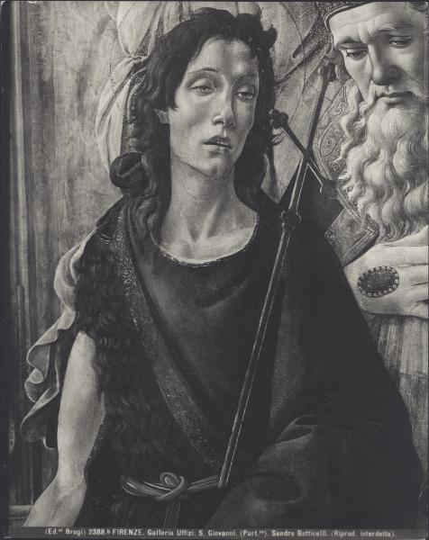 Pala d'altare dipinta - Madonna con Bambino in trono con angeli e Santi detta Pala di S. Barnaba (particolare di S. Giovanni Battista) - Sandro Botticelli - Firenze - Galleria degli Uffizi