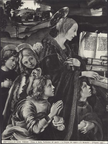 Dipinto - Apparizione della Madonna a S. Bernardo (particolare degli angeli e della Madonna) - Filippino Lippi - Firenze - Badia Fiorentina