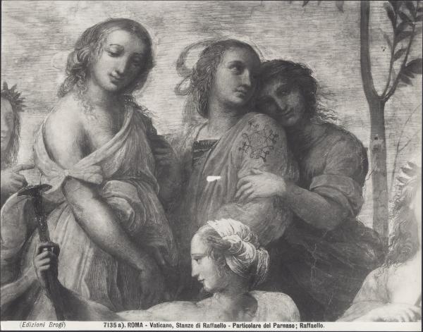 Dipinto murale - Parnaso (particolare delle muse Calliope, Euterpe, Clio e Talia) - Raffaello Sanzio - Città del Vaticano - Musei Vaticani - Stanze di Raffaello - Stanza della Segnatura