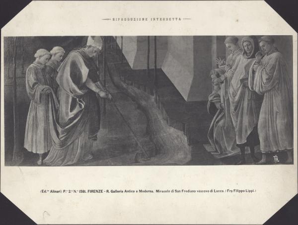 Scomparto di predella dipinta - S. Frediano devia il corso del Serchio - Filippo Lippi - Firenze - Galleria degli Uffizi