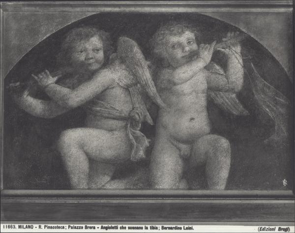 Dipinto murale - Angeli musicanti con la tibia - Bernardino Luini - Milano - Pinacoteca di Brera