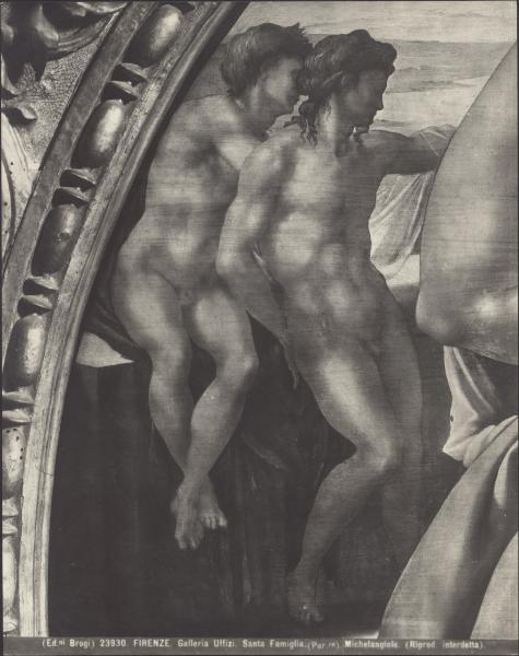 Dipinto - Sacra Famiglia detta Tondo Doni (particolare dei giovani ignudi a sinistra) - Michelangelo Buonarroti - Firenze - Galleria degli Uffizi