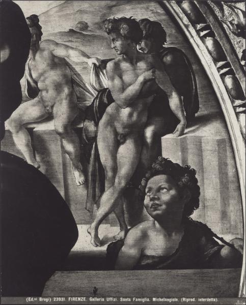 Dipinto - Sacra Famiglia detta Tondo Doni (particolare dei giovani ignudi a destra e di S. Giovanni Battista bambino) - Michelangelo Buonarroti - Firenze - Galleria degli Uffizi