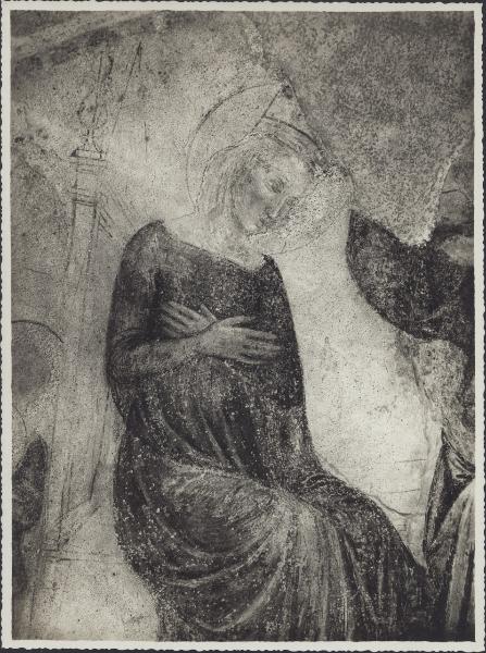 Dipinto murale - Incoronazione della Vergine con angeli e Santi (particolare di Maria Vergine) - Vertemate - Chiesa di S. Giovanni Battista