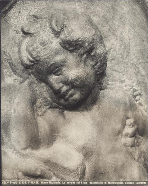 Scultura - Madonna con Bambino e S. Giovannino (particolare del volto di Gesù) - Michelangelo Buonarroti - Firenze - Museo Nazionale del Bargello